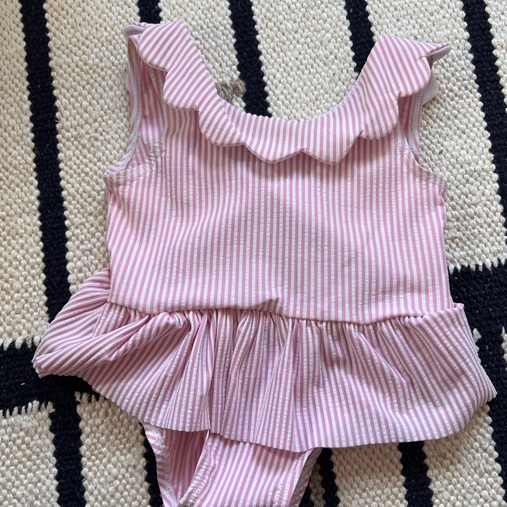 Ruffle Butts pink seersucker bathing suit 0-6 months